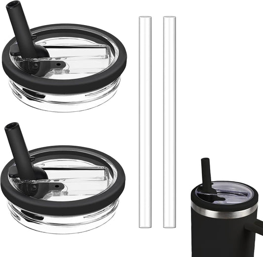 2 Pack 30oz Detachable Flip Straw Lid Replacement for Stanley Quencher H2.0 and ProTourLeak Proof and Dust-Proof Lid,Reusable Tumbler Cover for Stanley Cup (Black, 30oz)