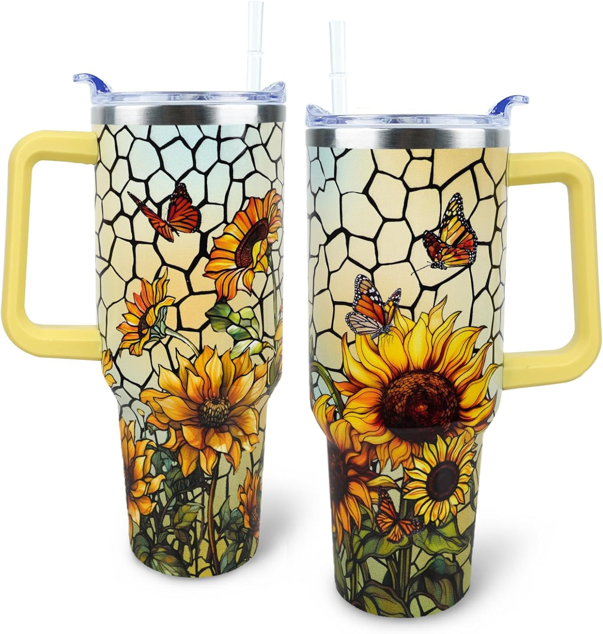 Butterfly Tumbler 40 oz Tumbler with Handle Straw Lid Leak Proof | Butterfly Coffee Travel Mug Insulated Hot Cold Ice Christmas Mothers Day Birthday Gifts for Women Cup