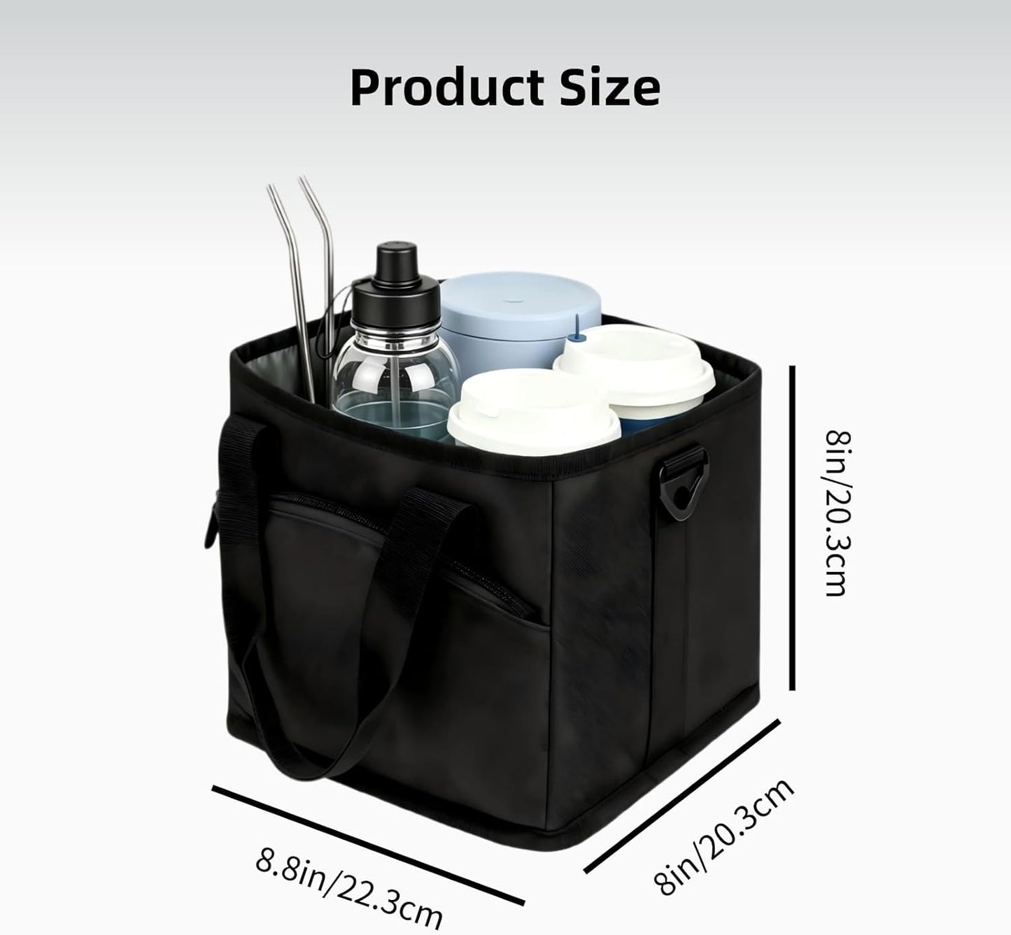4 Cup Drink Carrier with Insulated Design - Collapsible Beverage Caddy with Adjustable Dividers & Shoulder Strap - Reusable Coffee Holder Tote Bag for Delivery, Travel & Car - No-Spill Drink Holder