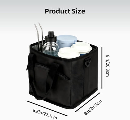 4 Cup Drink Carrier with Insulated Design - Collapsible Beverage Caddy with Adjustable Dividers & Shoulder Strap - Reusable Coffee Holder Tote Bag for Delivery, Travel & Car - No-Spill Drink Holder