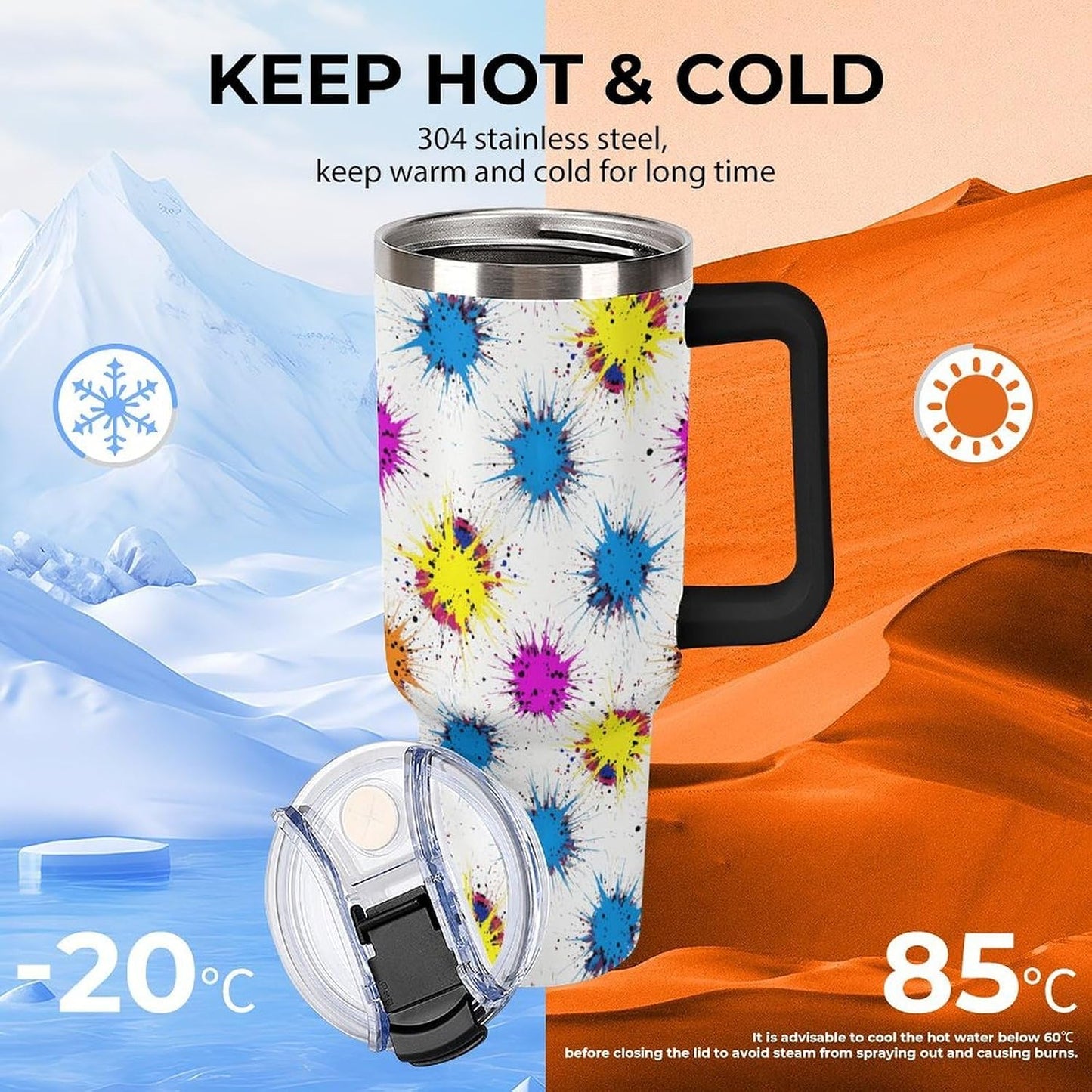 Leakproof Car Cup Vacuum Sealed With Lid For Office Crystal Clear Blue Water Ripple Print Drinkware Light Rose Red-style-5 - Colors E