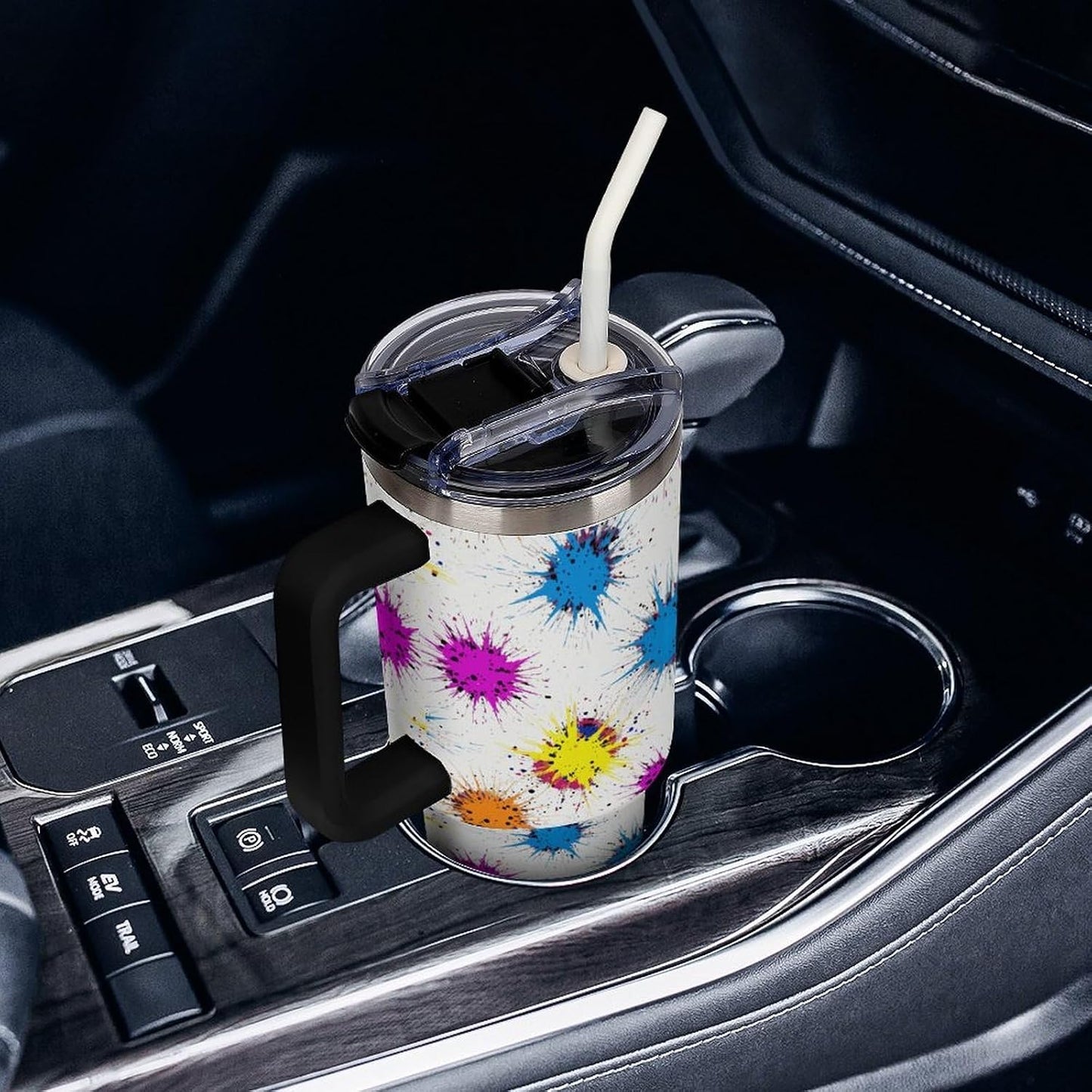 Leakproof Car Cup Vacuum Sealed With Lid For Office Crystal Clear Blue Water Ripple Print Drinkware Light Rose Red-style-5 - Colors E