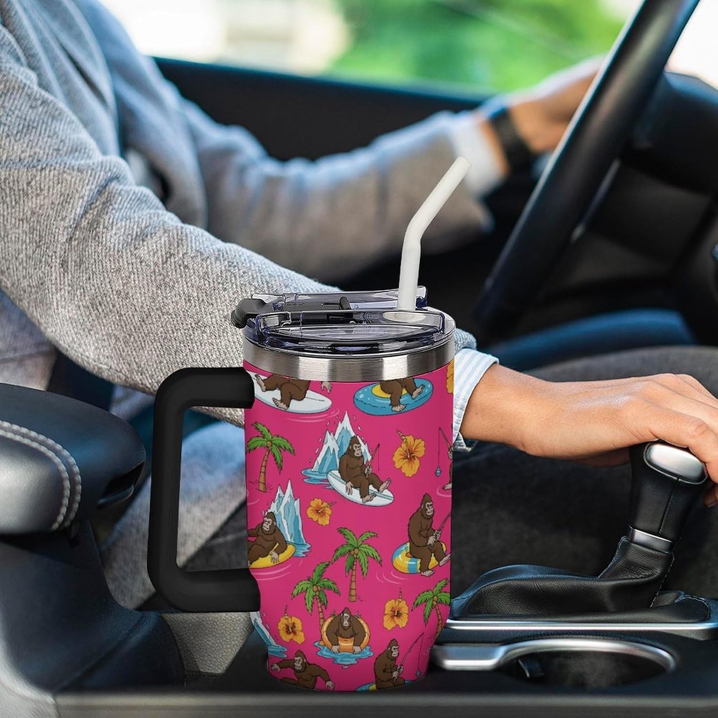 Leakproof Car Cup Vacuum Sealed With Lid For Office Crystal Clear Blue Water Ripple Print Drinkware Light Rose Red-style-5 - Colors E