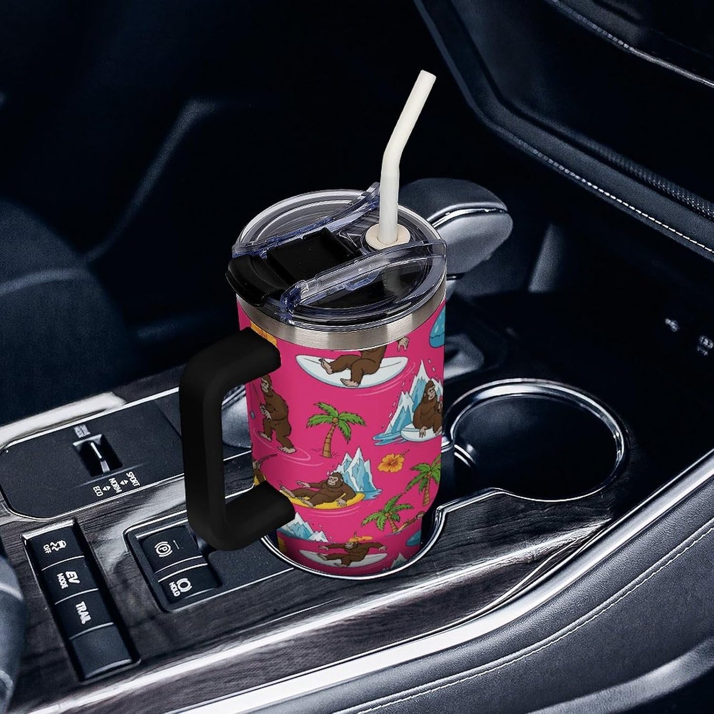 Leakproof Car Cup Vacuum Sealed With Lid For Office Crystal Clear Blue Water Ripple Print Drinkware Light Rose Red-style-5 - Colors E