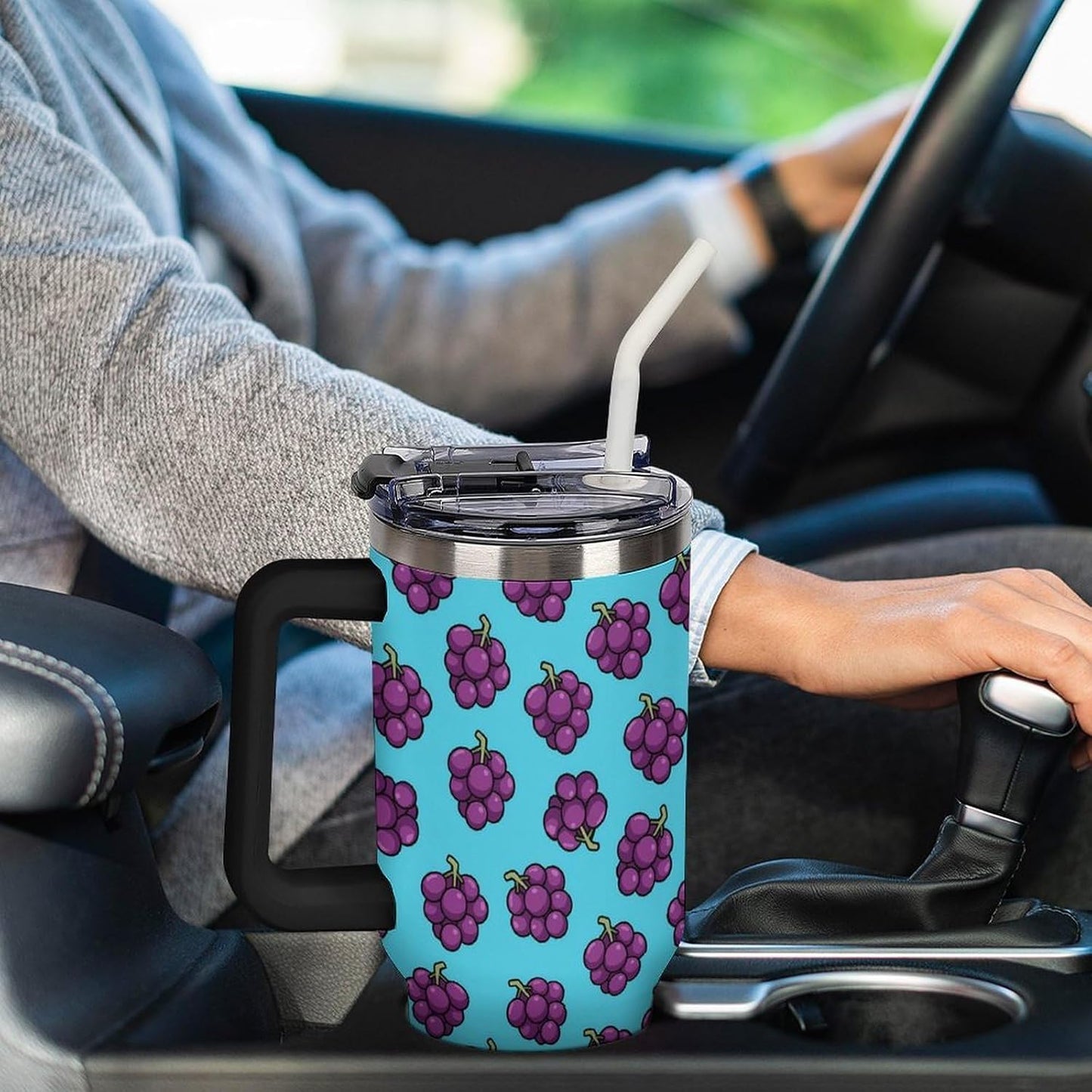 Leakproof Car Cup Vacuum Sealed With Lid For Office Crystal Clear Blue Water Ripple Print Drinkware Light Rose Red-style-5 - Colors E