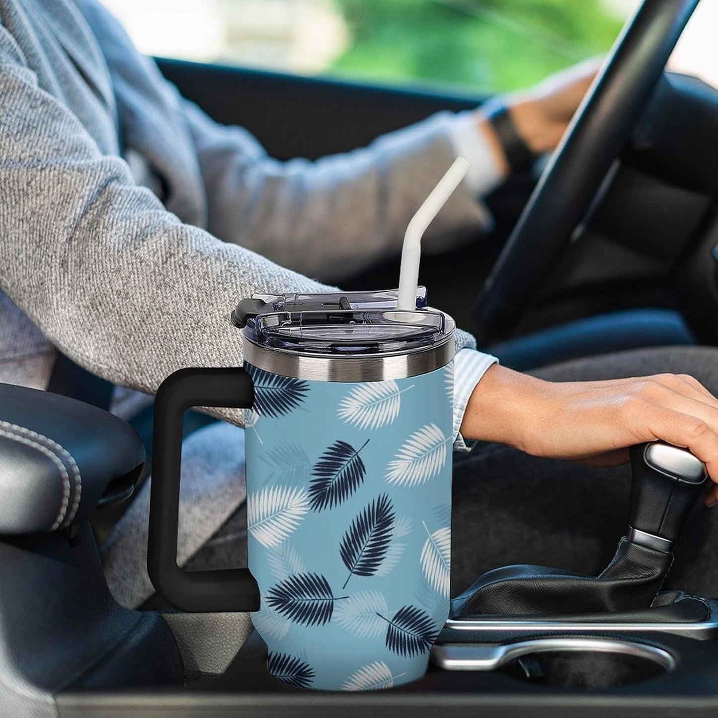 Leakproof Car Cup Vacuum Sealed With Lid For Office Crystal Clear Blue Water Ripple Print Drinkware Light Rose Red-style-5 - Colors E