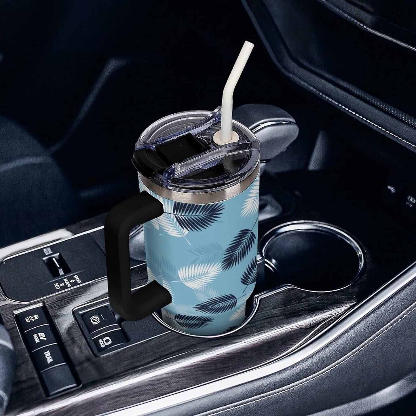 Leakproof Car Cup Vacuum Sealed With Lid For Office Crystal Clear Blue Water Ripple Print Drinkware Light Rose Red-style-5 - Colors E