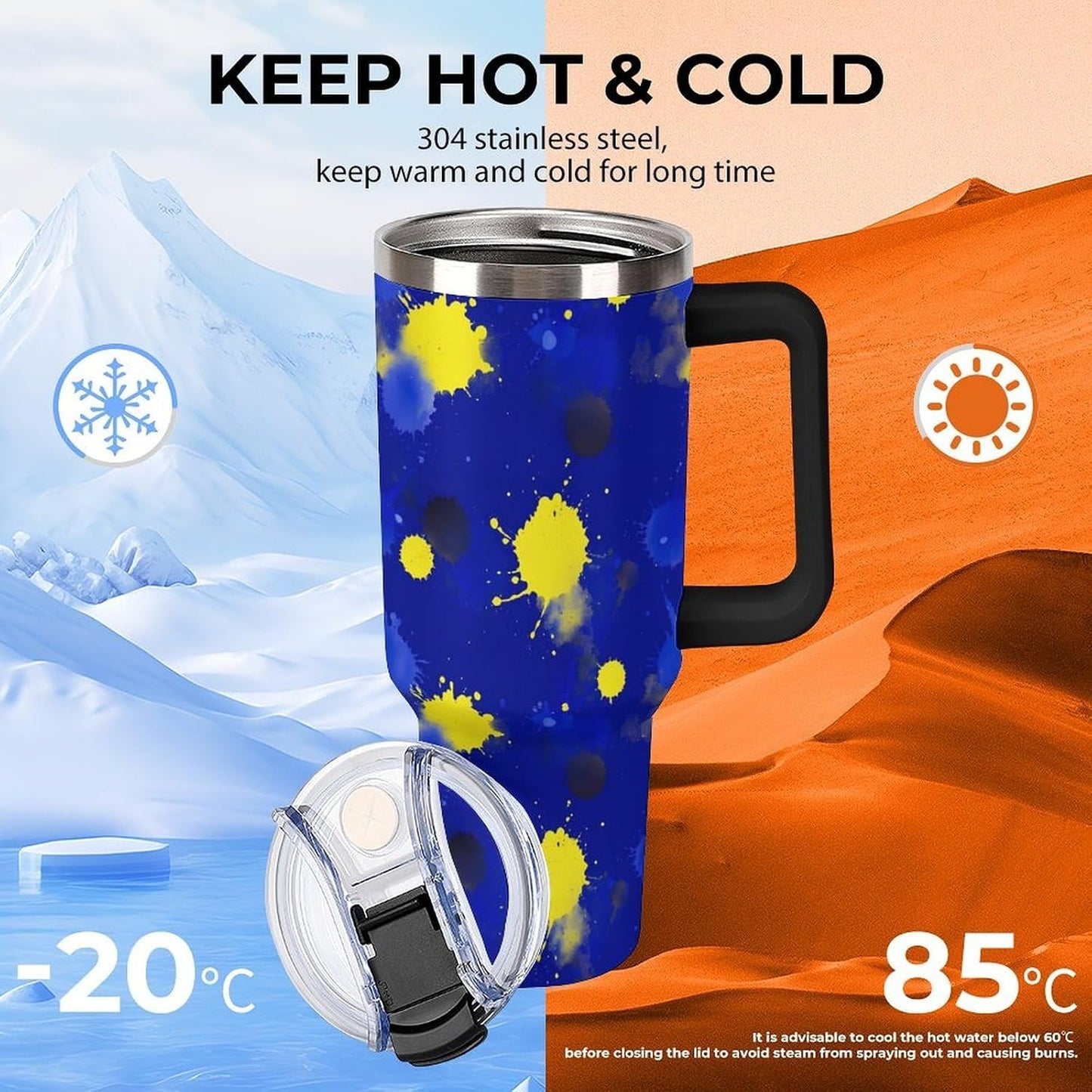 Leakproof Car Cup Vacuum Sealed With Lid For Office Crystal Clear Blue Water Ripple Print Drinkware Light Rose Red-style-5 - Colors E