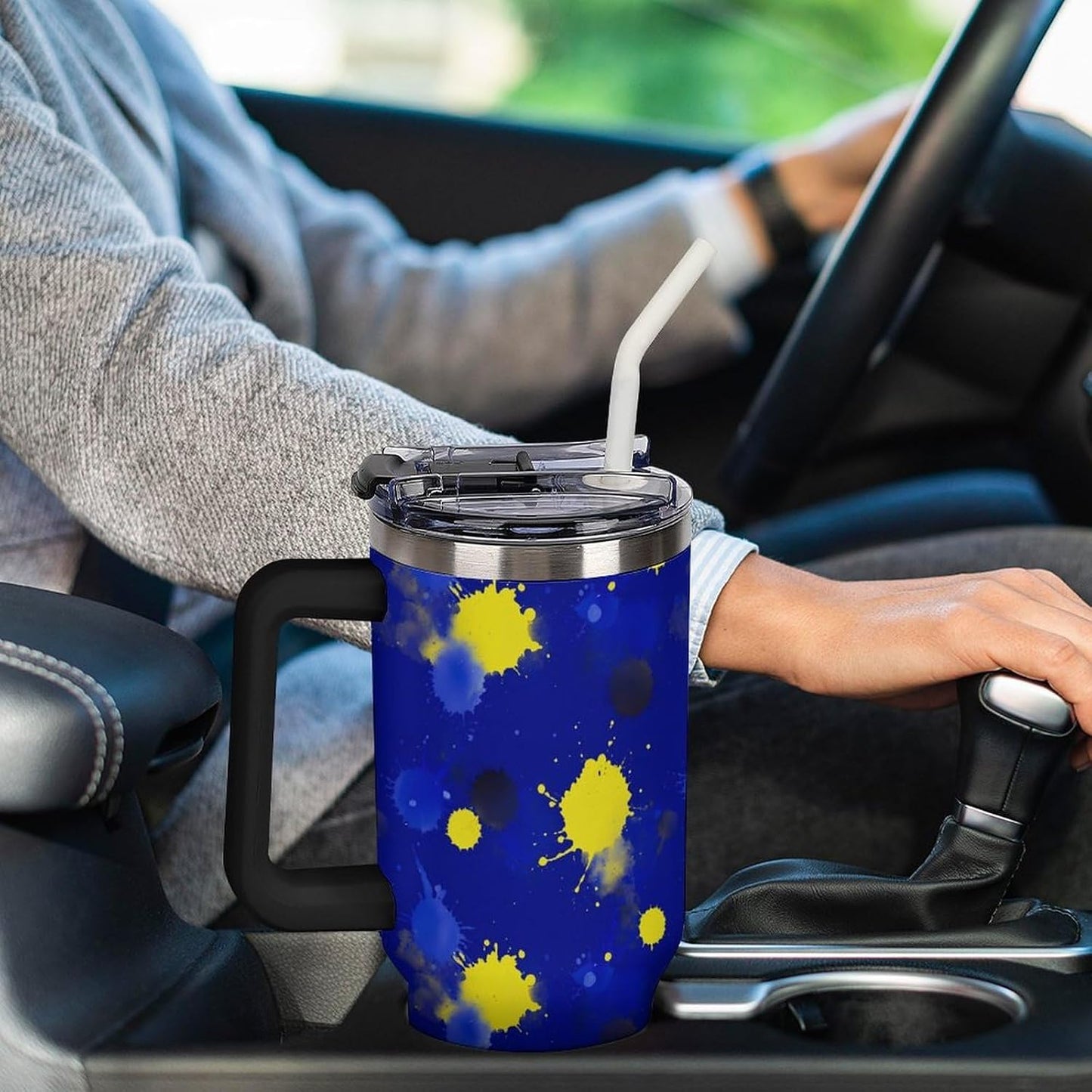 Leakproof Car Cup Vacuum Sealed With Lid For Office Crystal Clear Blue Water Ripple Print Drinkware Light Rose Red-style-5 - Colors E