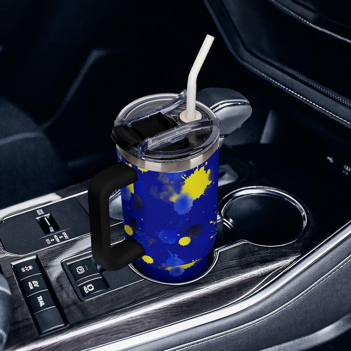 Leakproof Car Cup Vacuum Sealed With Lid For Office Crystal Clear Blue Water Ripple Print Drinkware Light Rose Red-style-5 - Colors E