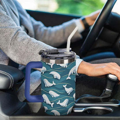 Leakproof Car Cup Vacuum Sealed With Lid For Office Crystal Clear Blue Water Ripple Print Drinkware Light Rose Red-style-5 - Colors E