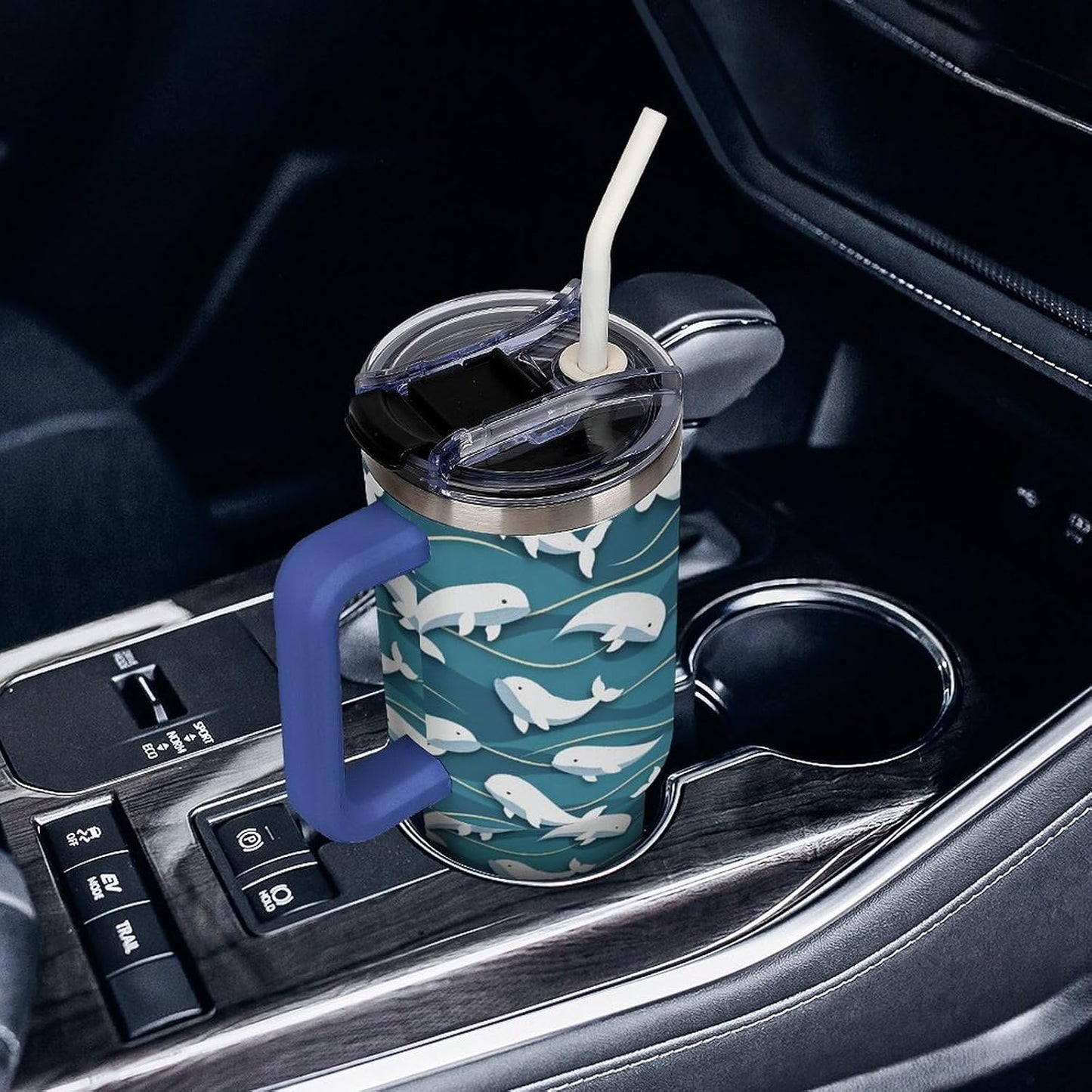 Leakproof Car Cup Vacuum Sealed With Lid For Office Crystal Clear Blue Water Ripple Print Drinkware Light Rose Red-style-5 - Colors E