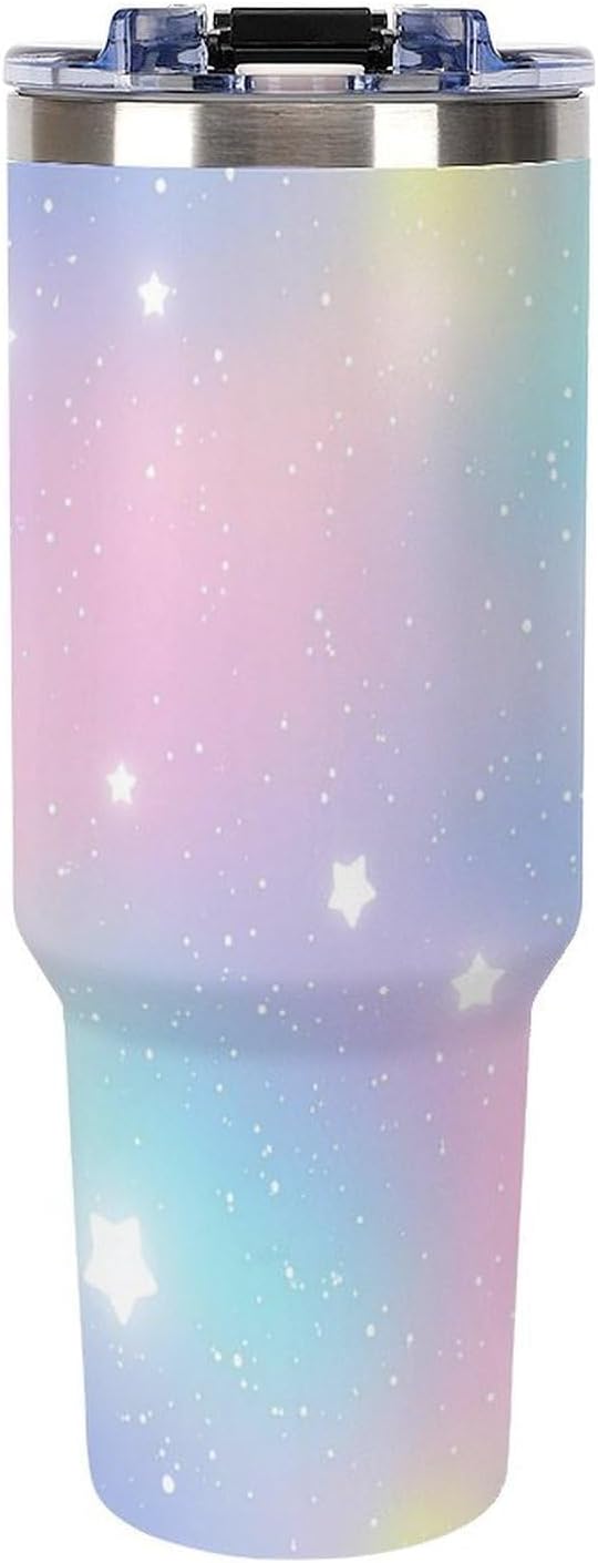 Leakproof Car Cup Vacuum Sealed With Lid For Office Crystal Clear Blue Water Ripple Print Drinkware Light Rose Red-style-5 - Colors E