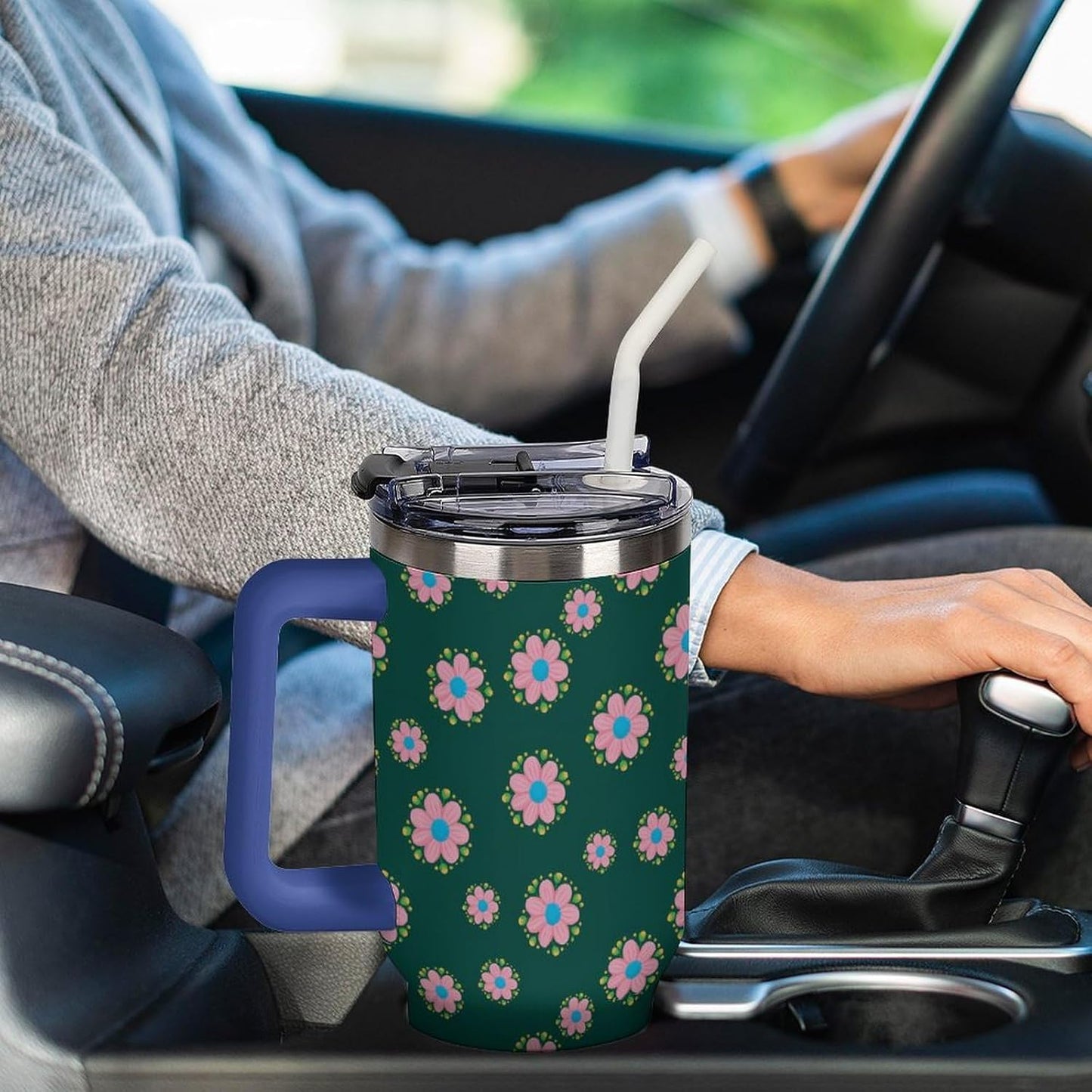 Leakproof Car Cup Vacuum Sealed With Lid For Office Crystal Clear Blue Water Ripple Print Drinkware Light Rose Red-style-5 - Colors E