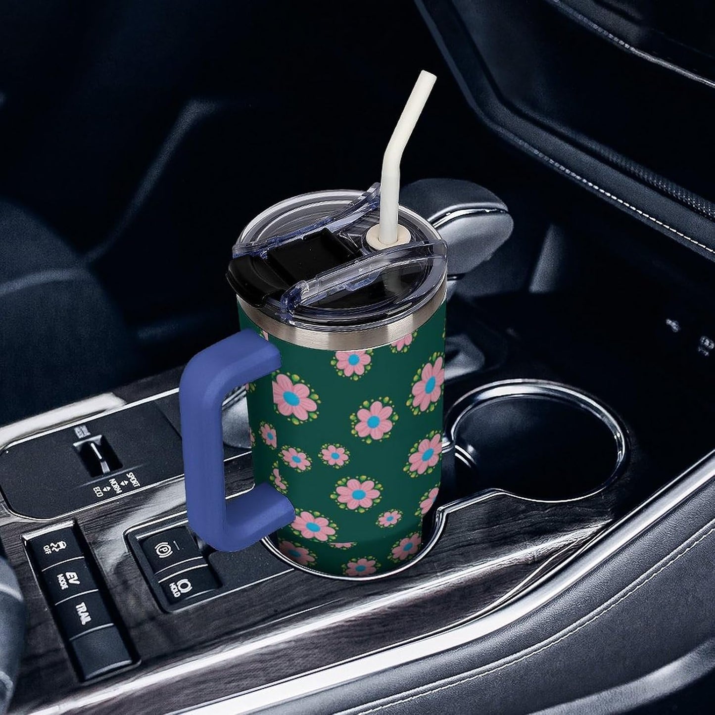 Leakproof Car Cup Vacuum Sealed With Lid For Office Crystal Clear Blue Water Ripple Print Drinkware Light Rose Red-style-5 - Colors E