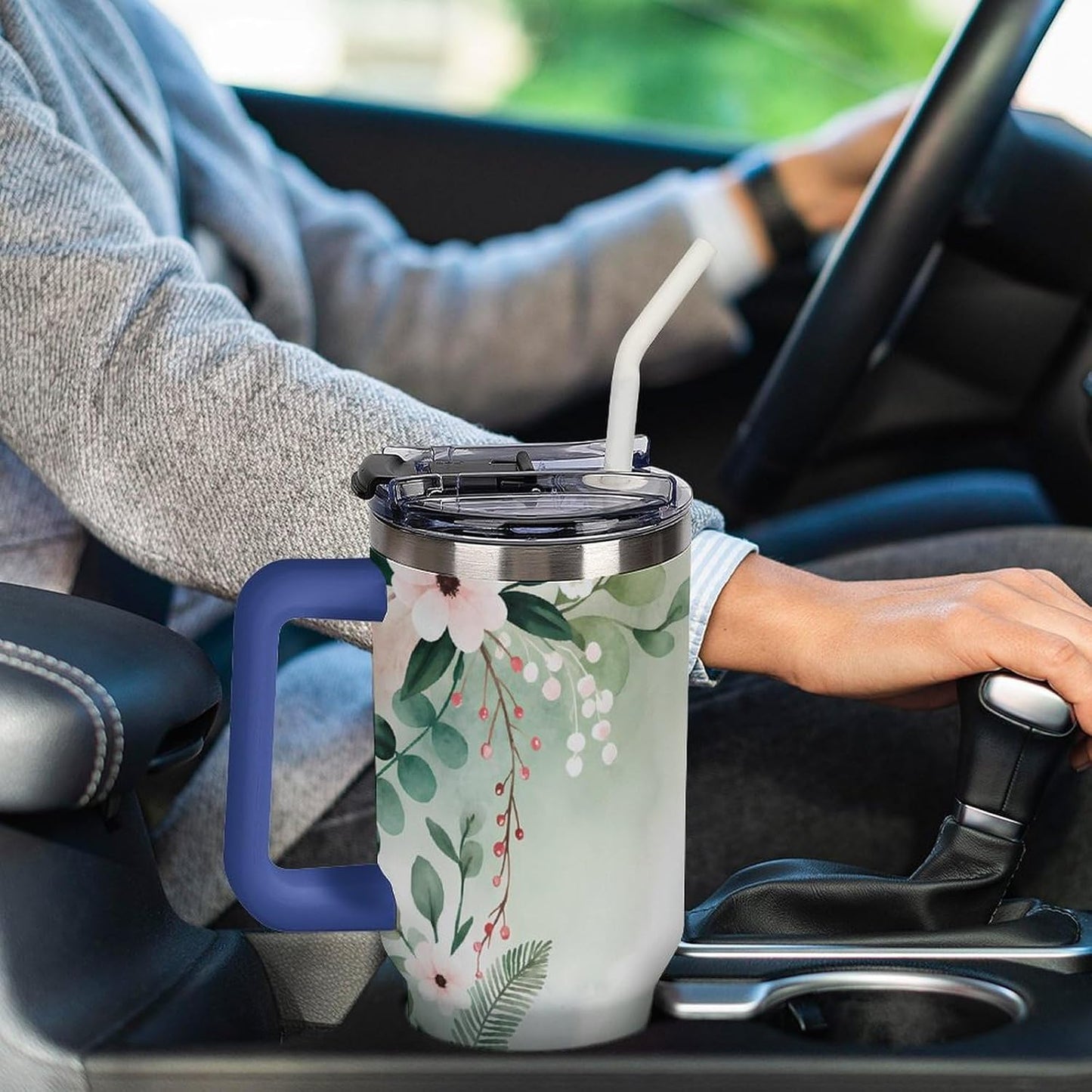 Leakproof Car Cup Vacuum Sealed With Lid For Office Crystal Clear Blue Water Ripple Print Drinkware Light Rose Red-style-5 - Colors E