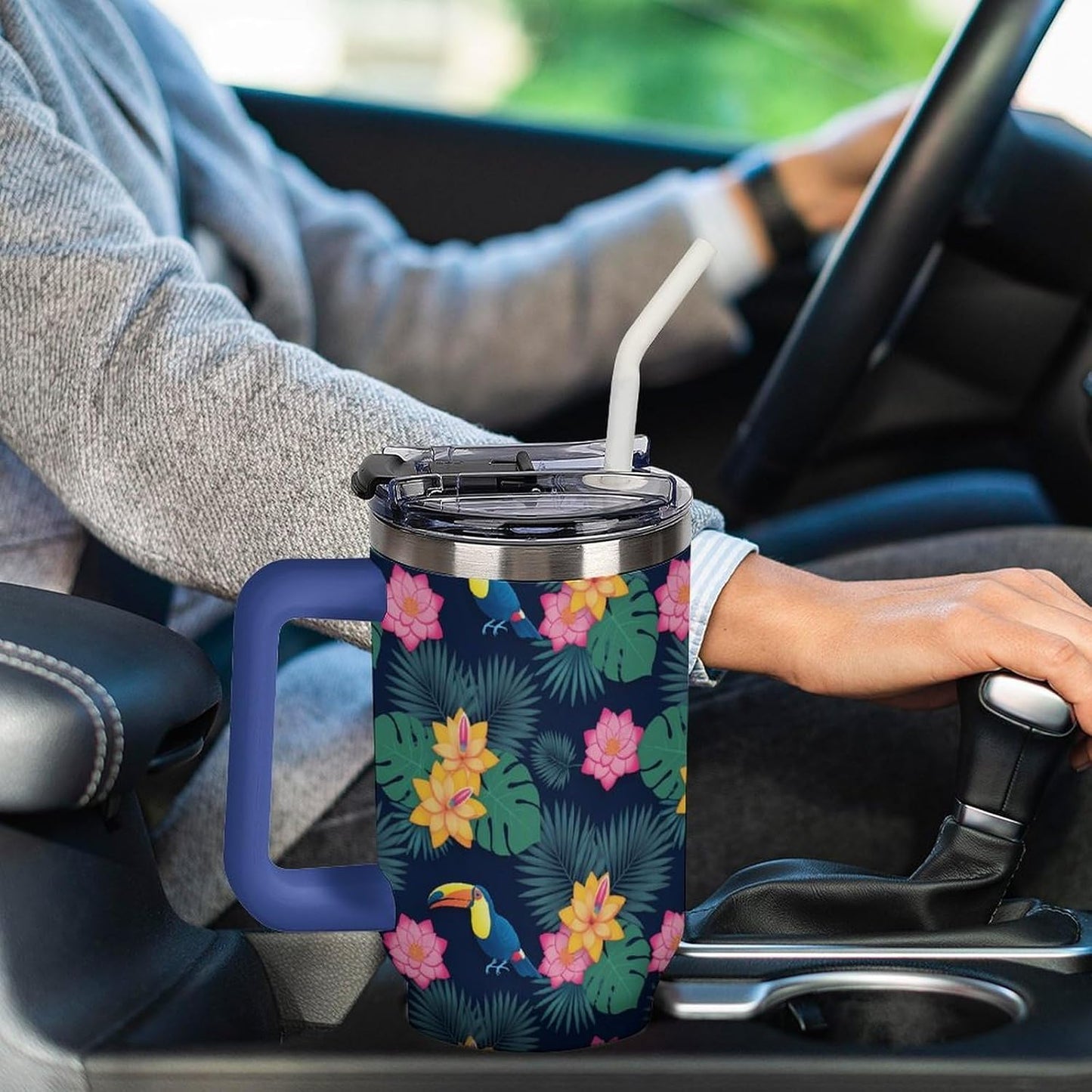 Leakproof Car Cup Vacuum Sealed With Lid For Office Crystal Clear Blue Water Ripple Print Drinkware Light Rose Red-style-5 - Colors E