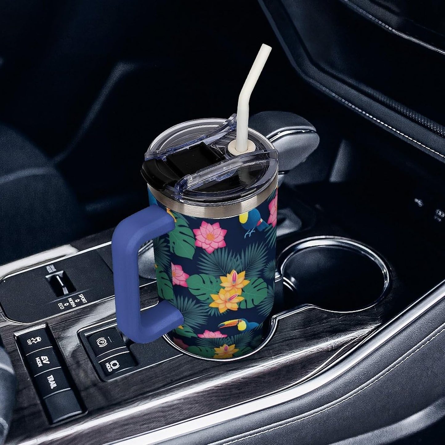 Leakproof Car Cup Vacuum Sealed With Lid For Office Crystal Clear Blue Water Ripple Print Drinkware Light Rose Red-style-5 - Colors E