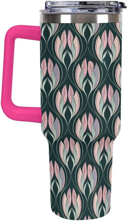 Leakproof Car Cup Vacuum Sealed With Lid For Office Crystal Clear Blue Water Ripple Print Drinkware Light Rose Red-style-5 - Colors E