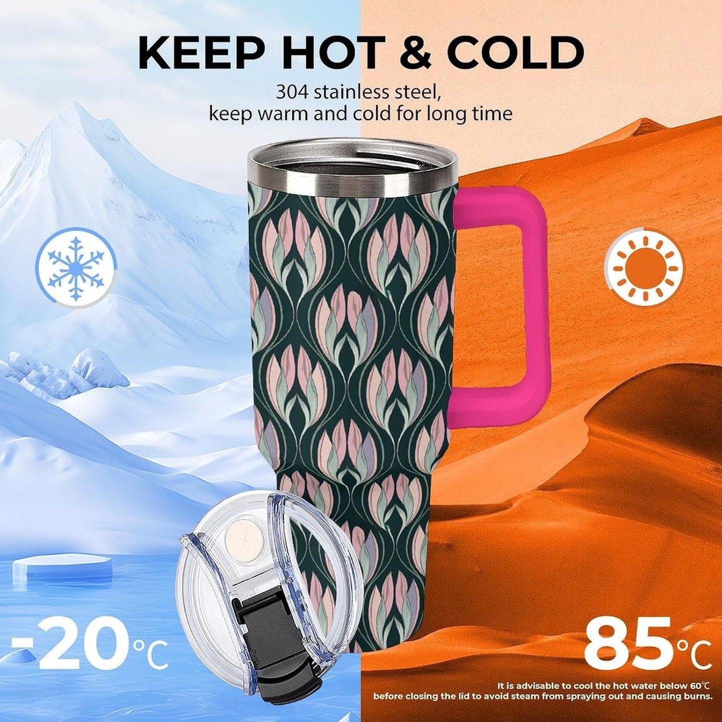Leakproof Car Cup Vacuum Sealed With Lid For Office Crystal Clear Blue Water Ripple Print Drinkware Light Rose Red-style-5 - Colors E