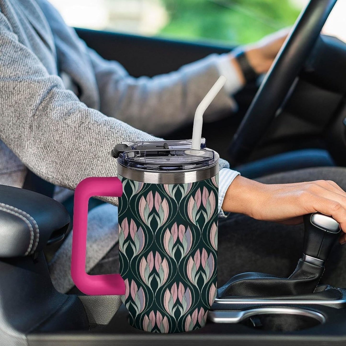 Leakproof Car Cup Vacuum Sealed With Lid For Office Crystal Clear Blue Water Ripple Print Drinkware Light Rose Red-style-5 - Colors E