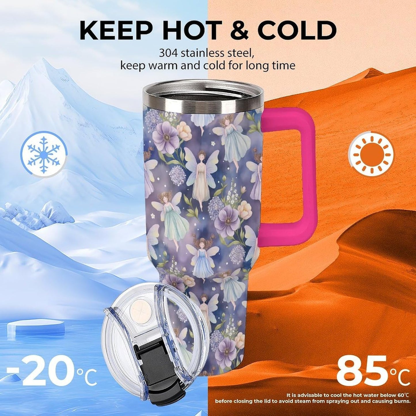 Leakproof Car Cup Vacuum Sealed With Lid For Office Crystal Clear Blue Water Ripple Print Drinkware Light Rose Red-style-5 - Colors E