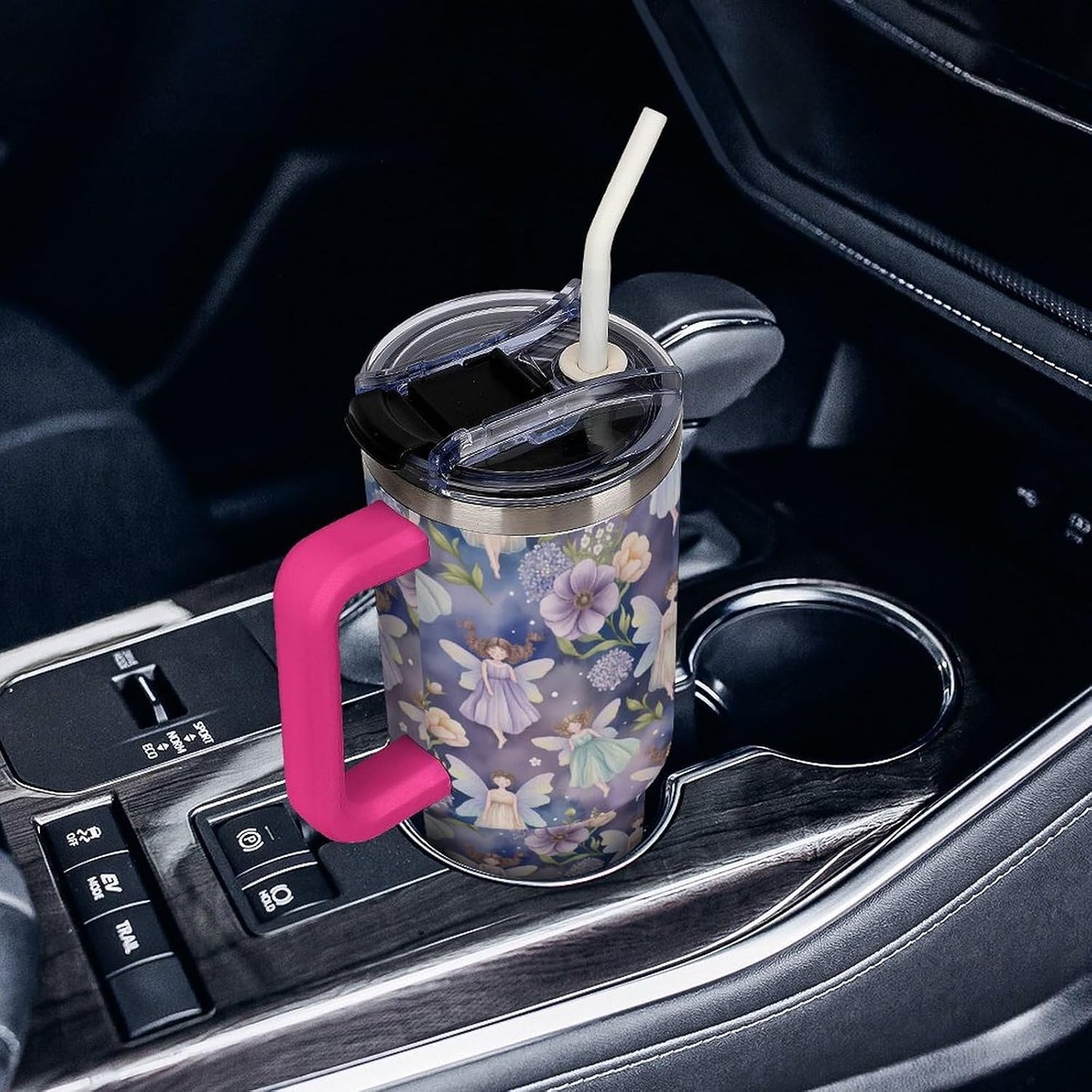 Leakproof Car Cup Vacuum Sealed With Lid For Office Crystal Clear Blue Water Ripple Print Drinkware Light Rose Red-style-5 - Colors E
