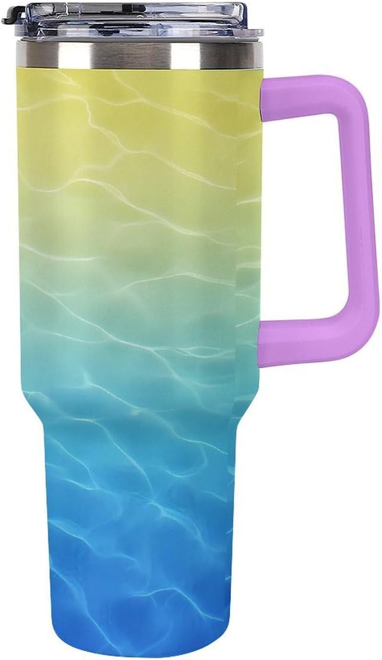 Leakproof Car Cup Vacuum Sealed With Lid For Office Crystal Clear Blue Water Ripple Print Drinkware Light Rose Red-style-5 - Colors E