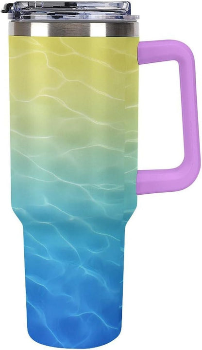 Leakproof Car Cup Vacuum Sealed With Lid For Office Crystal Clear Blue Water Ripple Print Drinkware Light Rose Red-style-5 - Colors E