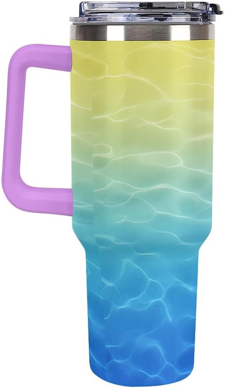Leakproof Car Cup Vacuum Sealed With Lid For Office Crystal Clear Blue Water Ripple Print Drinkware Light Rose Red-style-5 - Colors E