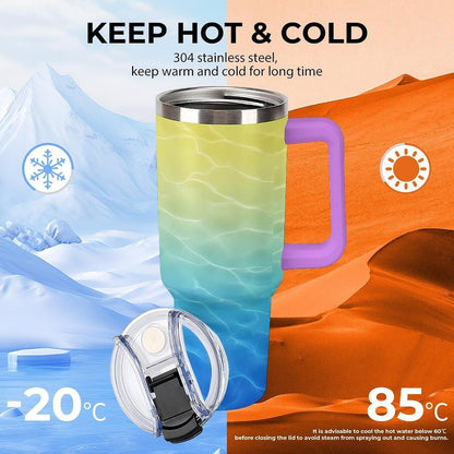 Leakproof Car Cup Vacuum Sealed With Lid For Office Crystal Clear Blue Water Ripple Print Drinkware Light Rose Red-style-5 - Colors E