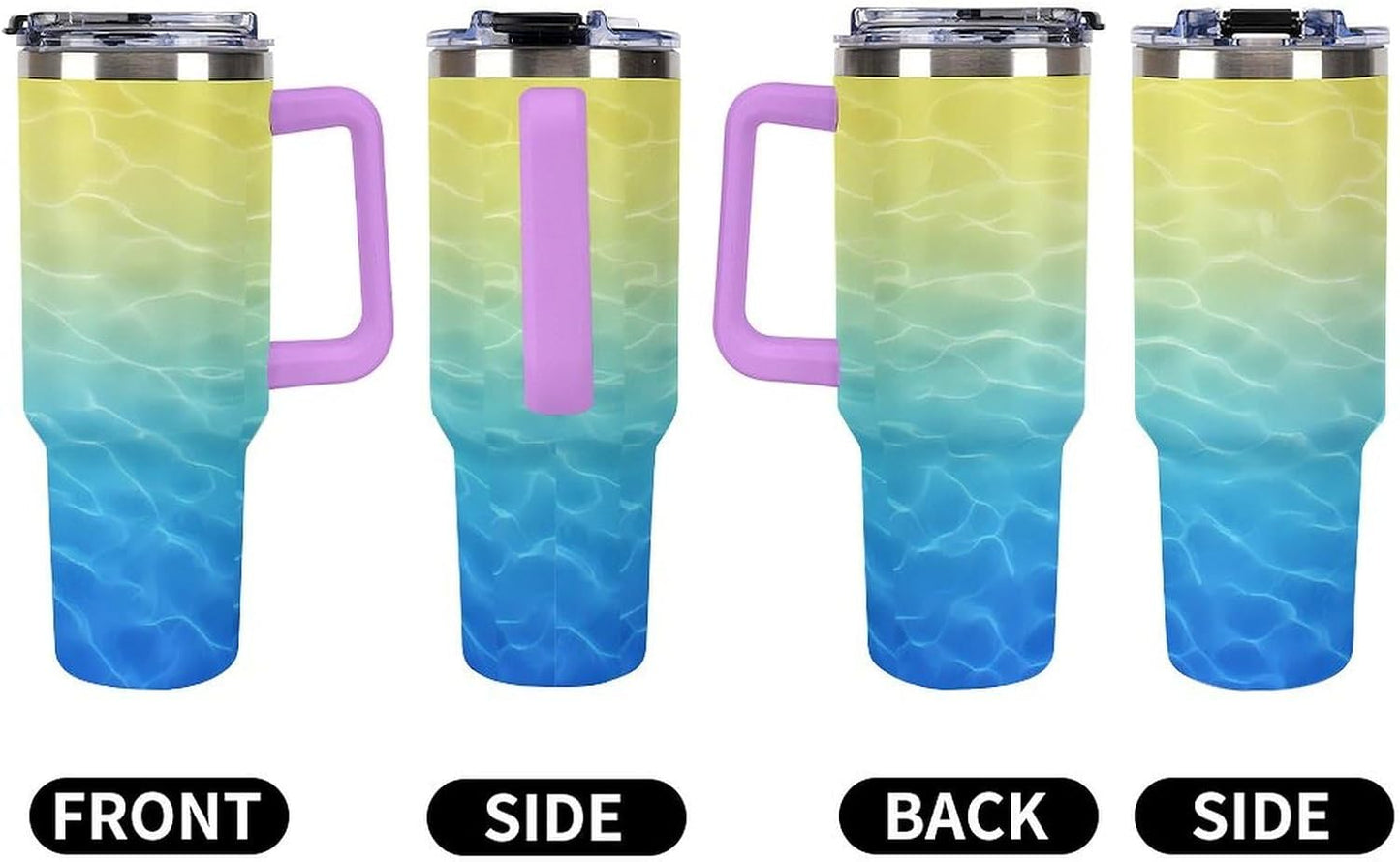 Leakproof Car Cup Vacuum Sealed With Lid For Office Crystal Clear Blue Water Ripple Print Drinkware Light Rose Red-style-5 - Colors E