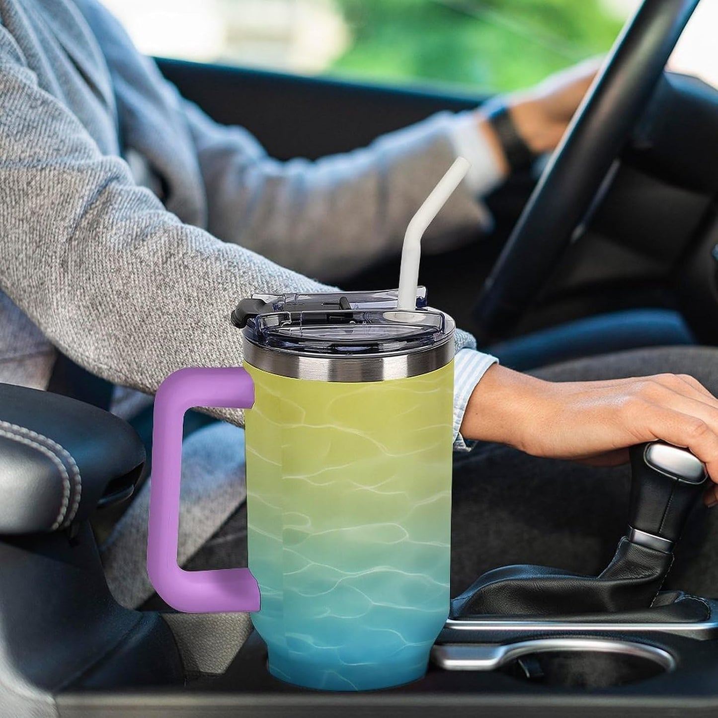 Leakproof Car Cup Vacuum Sealed With Lid For Office Crystal Clear Blue Water Ripple Print Drinkware Light Rose Red-style-5 - Colors E