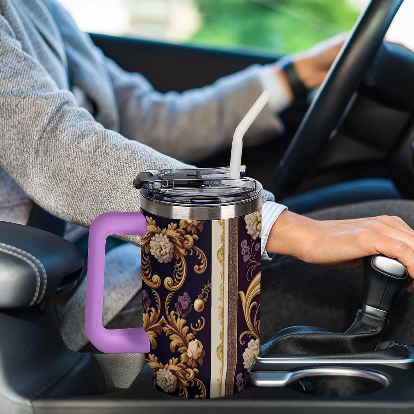 Leakproof Car Cup Vacuum Sealed With Lid For Office Crystal Clear Blue Water Ripple Print Drinkware Light Rose Red-style-5 - Colors E