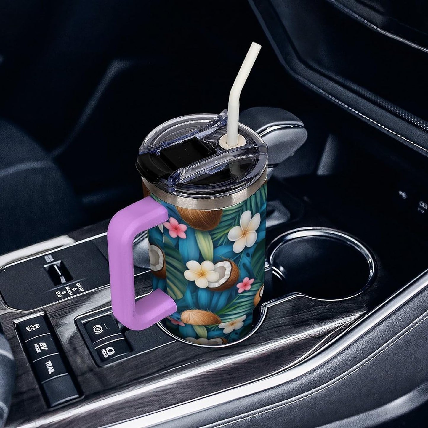 Leakproof Car Cup Vacuum Sealed With Lid For Office Crystal Clear Blue Water Ripple Print Drinkware Light Rose Red-style-5 - Colors E