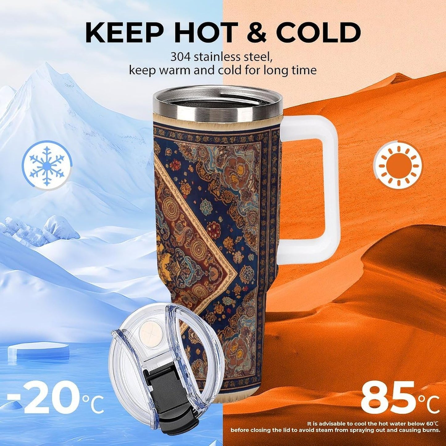 Leakproof Car Cup Vacuum Sealed With Lid For Office Crystal Clear Blue Water Ripple Print Drinkware Light Rose Red-style-5 - Colors E