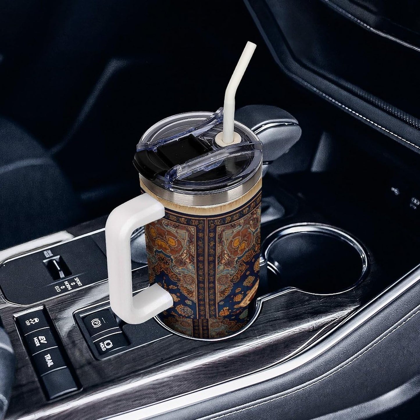 Leakproof Car Cup Vacuum Sealed With Lid For Office Crystal Clear Blue Water Ripple Print Drinkware Light Rose Red-style-5 - Colors E