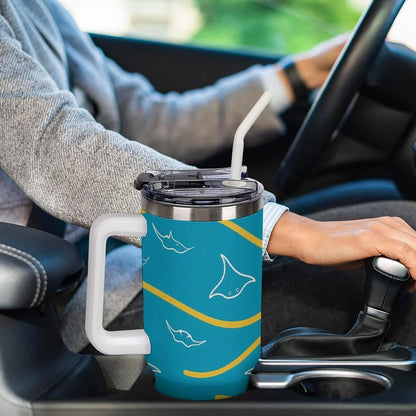 Leakproof Car Cup Vacuum Sealed With Lid For Office Crystal Clear Blue Water Ripple Print Drinkware Light Rose Red-style-5 - Colors E