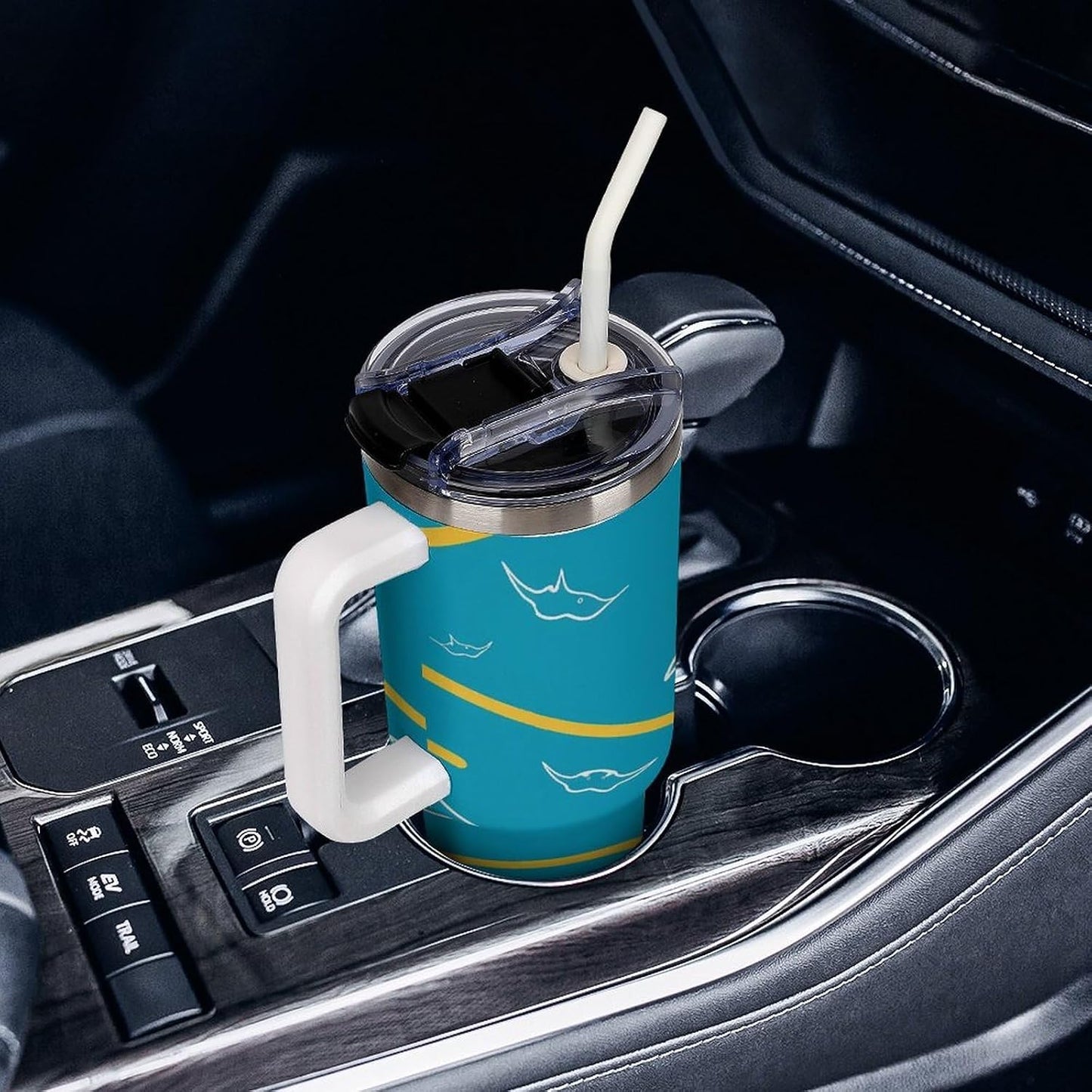 Leakproof Car Cup Vacuum Sealed With Lid For Office Crystal Clear Blue Water Ripple Print Drinkware Light Rose Red-style-5 - Colors E