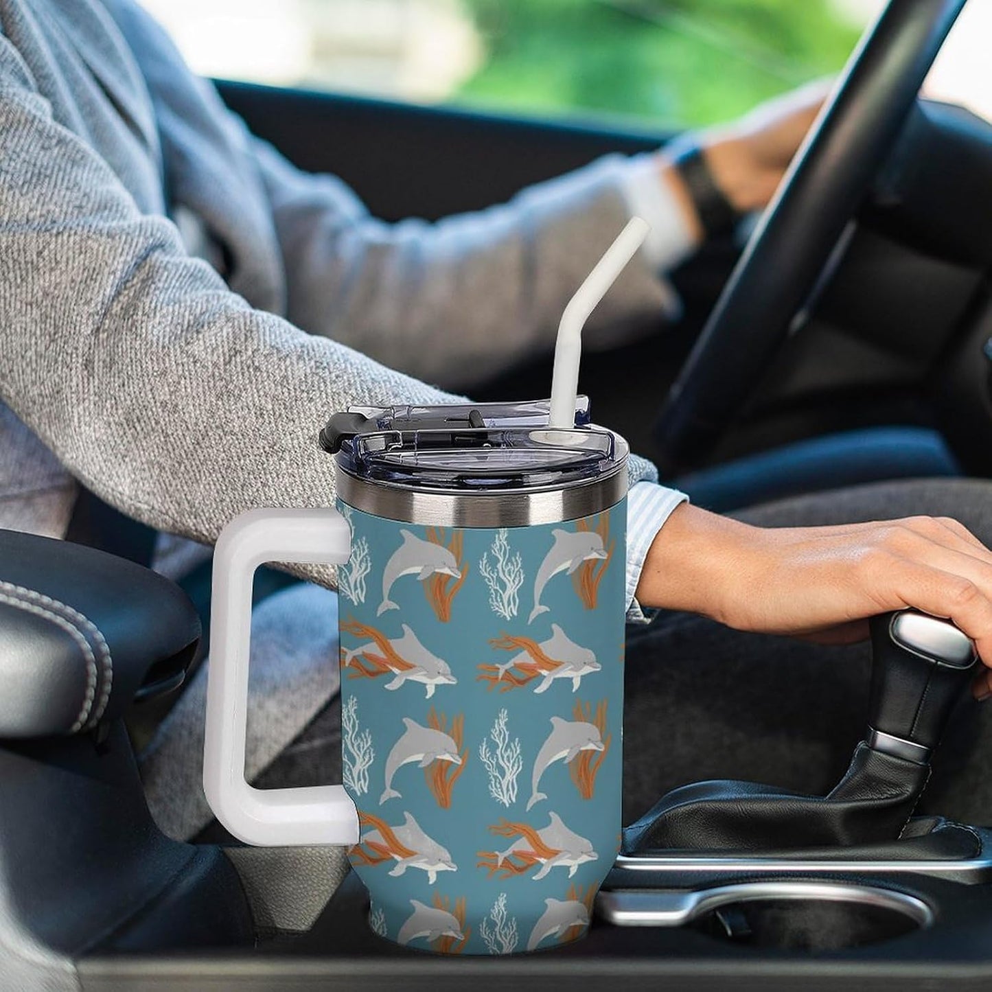 Leakproof Car Cup Vacuum Sealed With Lid For Office Crystal Clear Blue Water Ripple Print Drinkware Light Rose Red-style-5 - Colors E