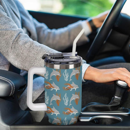Leakproof Car Cup Vacuum Sealed With Lid For Office Crystal Clear Blue Water Ripple Print Drinkware Light Rose Red-style-5 - Colors E