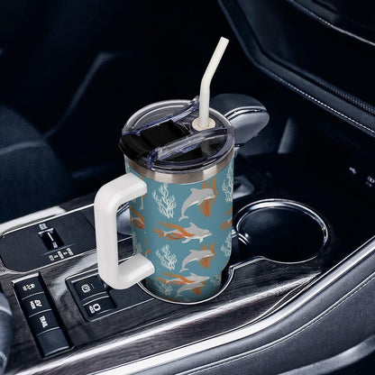 Leakproof Car Cup Vacuum Sealed With Lid For Office Crystal Clear Blue Water Ripple Print Drinkware Light Rose Red-style-5 - Colors E