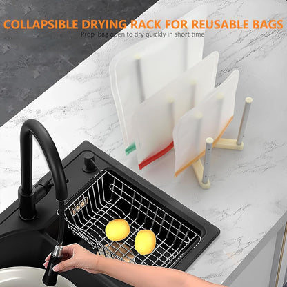 Reusable Storage Bag Drying Rack, Retractable Metal Bottle Drying Rack, Collapsible Cup Draining Rack for Water Bottles, Mason Jars, Mugs, Glass and Sports Bottle