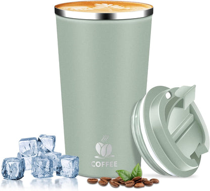 Insulated Travel Coffee Mug Reusable Coffee Tumbler Cup with Flip Lid Leak Proof Spill Proof for Office School Party Camping Hot and Cold Drink,Stainless Steel 17oz (Navy Blue)
