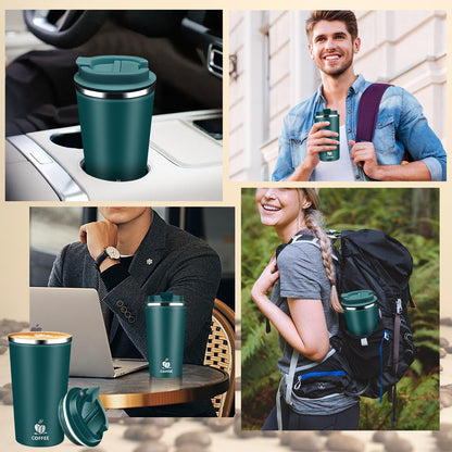 Insulated Travel Coffee Mug Reusable Coffee Tumbler Cup with Flip Lid Leak Proof Spill Proof for Office School Party Camping Hot and Cold Drink,Stainless Steel 17oz (Navy Blue)