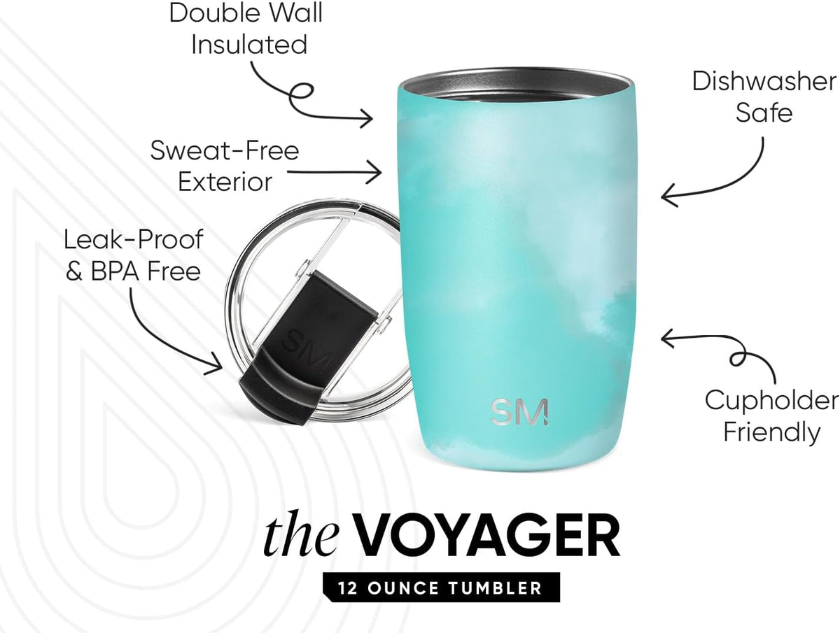 Travel Coffee Mug with Lid | 16oz | Blue | Voyager Coffee Cup, Coffee Tumbler for Hot & Iced Drinks | Insulated Stainless Steel Travel Mug | Blue Dune