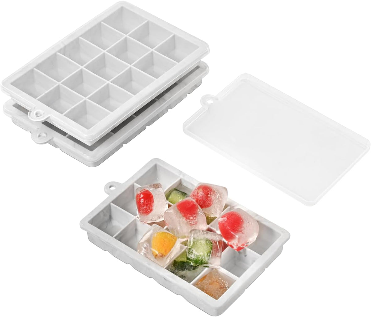 Ice Cube Tray, 3 Pack Silicone Ice Cube Molds, Ice Cube Trays, Silicone Ice Trays, Easier to Release, BPA Free for Alcohol/Coffee/Beverages (Pink, Light blue, Purple)