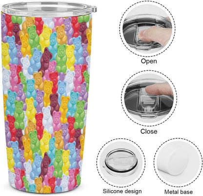 Gummy Bears Candies Insulated Car Tumbler Stainless Steel Travel Coffee Mug Tea Cup with Lid