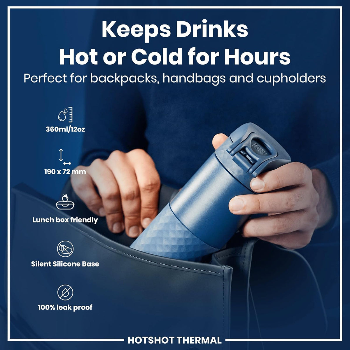 Insulated Travel Mug, 360 ml/12 oz, Leak Proof, Triple Lock Secure, Spill-Free in Transit, Hygienic Cover, Easy-to-Clean, Perfect On-The-Go, Black, Stainless Steel