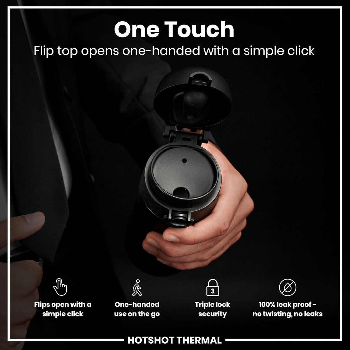 Insulated Travel Mug, 360 ml/12 oz, Leak Proof, Triple Lock Secure, Spill-Free in Transit, Hygienic Cover, Easy-to-Clean, Perfect On-The-Go, Black, Stainless Steel